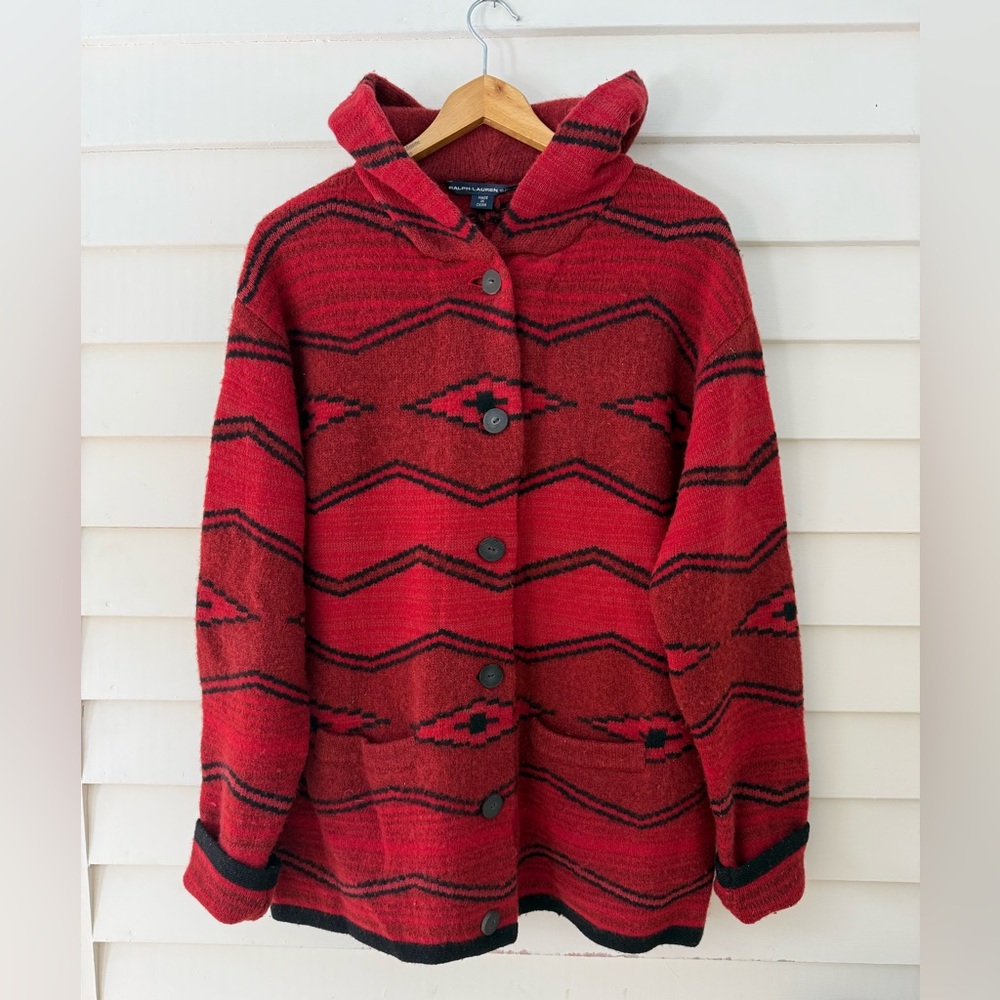 Ralph Lauren Wool Cashmere Hooded Cardigan Sweater L